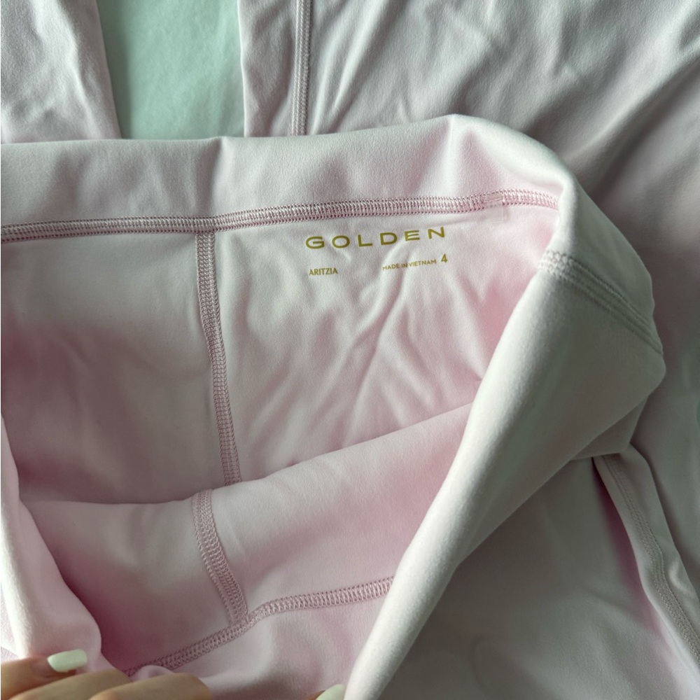 Aritzia Butter Foldover Flare leggings with matching halter tank in vanilla pink - Picture 3 of 6